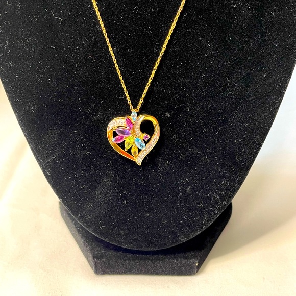 Heart Necklace with Amethyst, Peridot & Blue Topaz - Picture 2 of 10